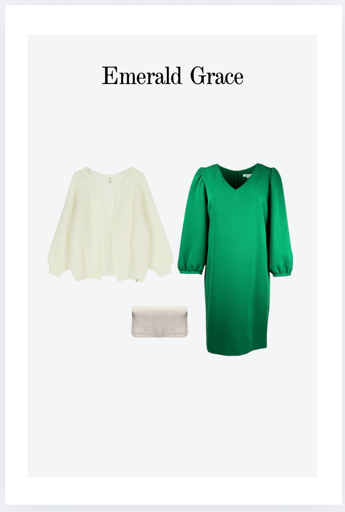 Elegant V-neck dress with puffed long sleeves and asymmetrical hemline - Image 3