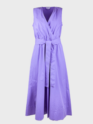 Sleeveless purple midi dress with V-neckline and elasticated waist