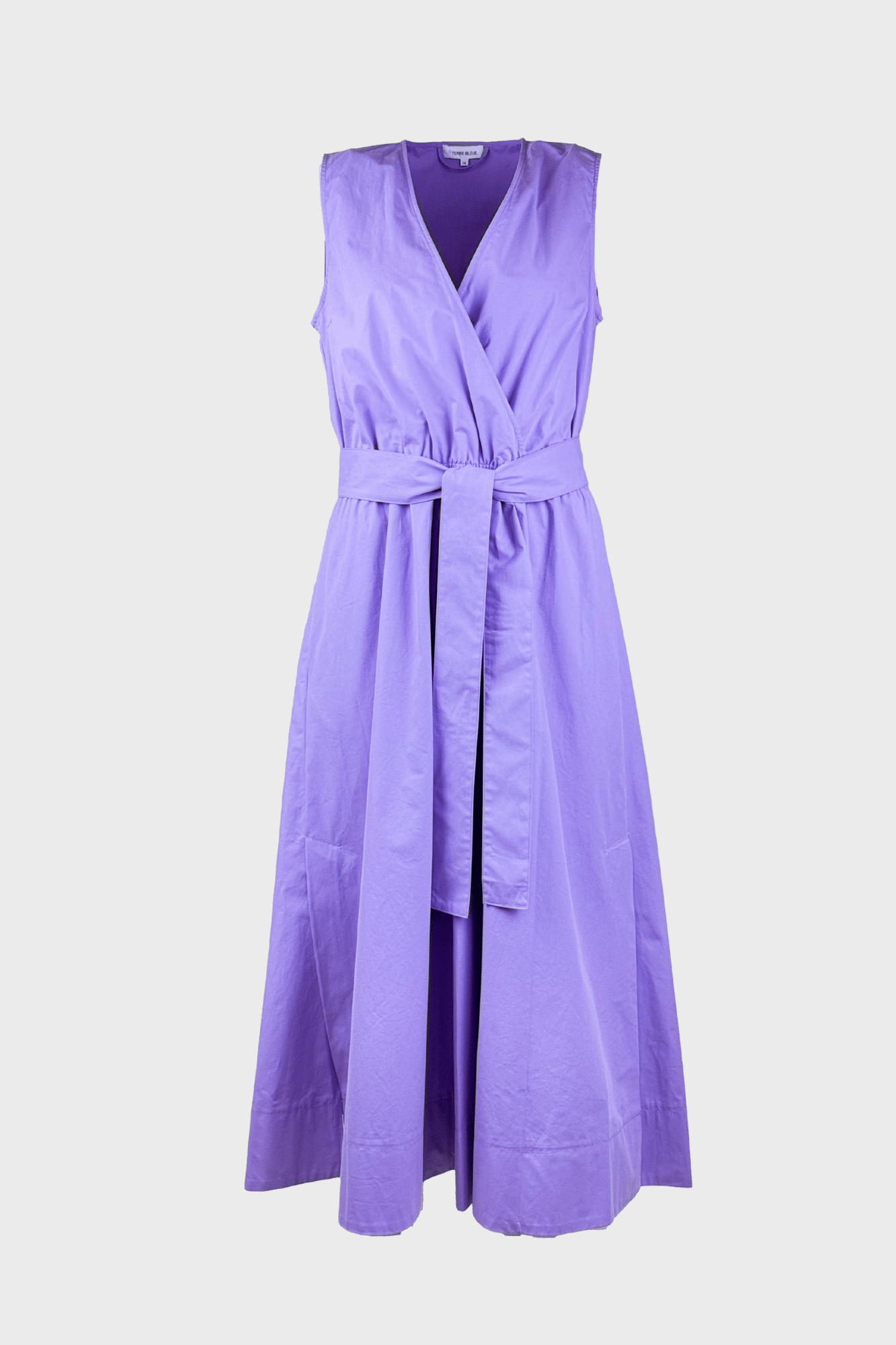 Sleeveless purple midi dress with V-neckline and elasticated waist