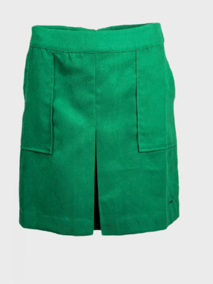 Reda - green mini skirt with structured fit and concealed back zipper