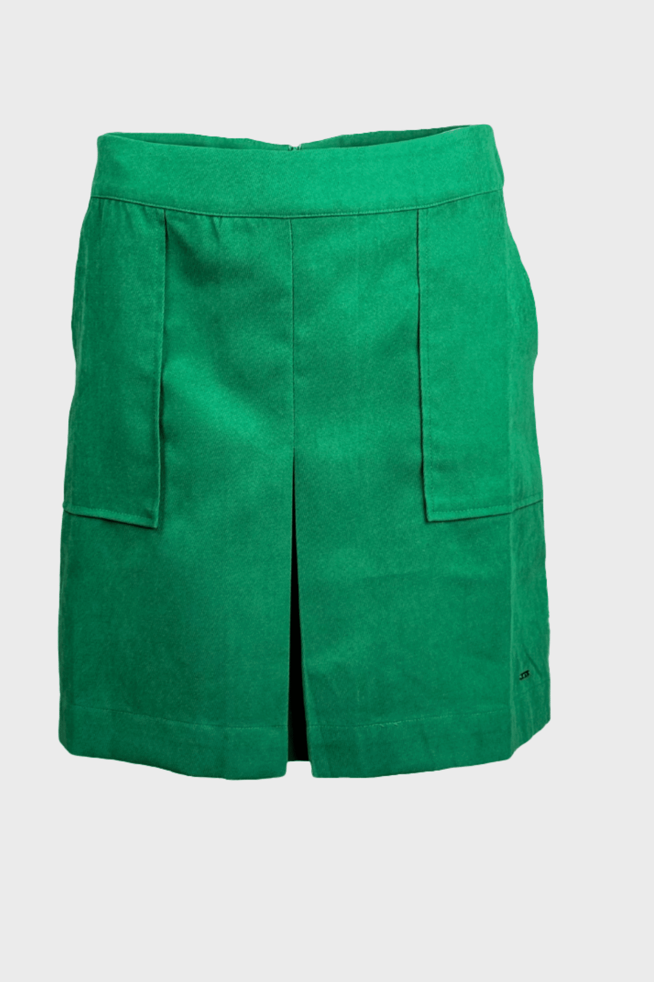 Reda - green mini skirt with structured fit and concealed back zipper