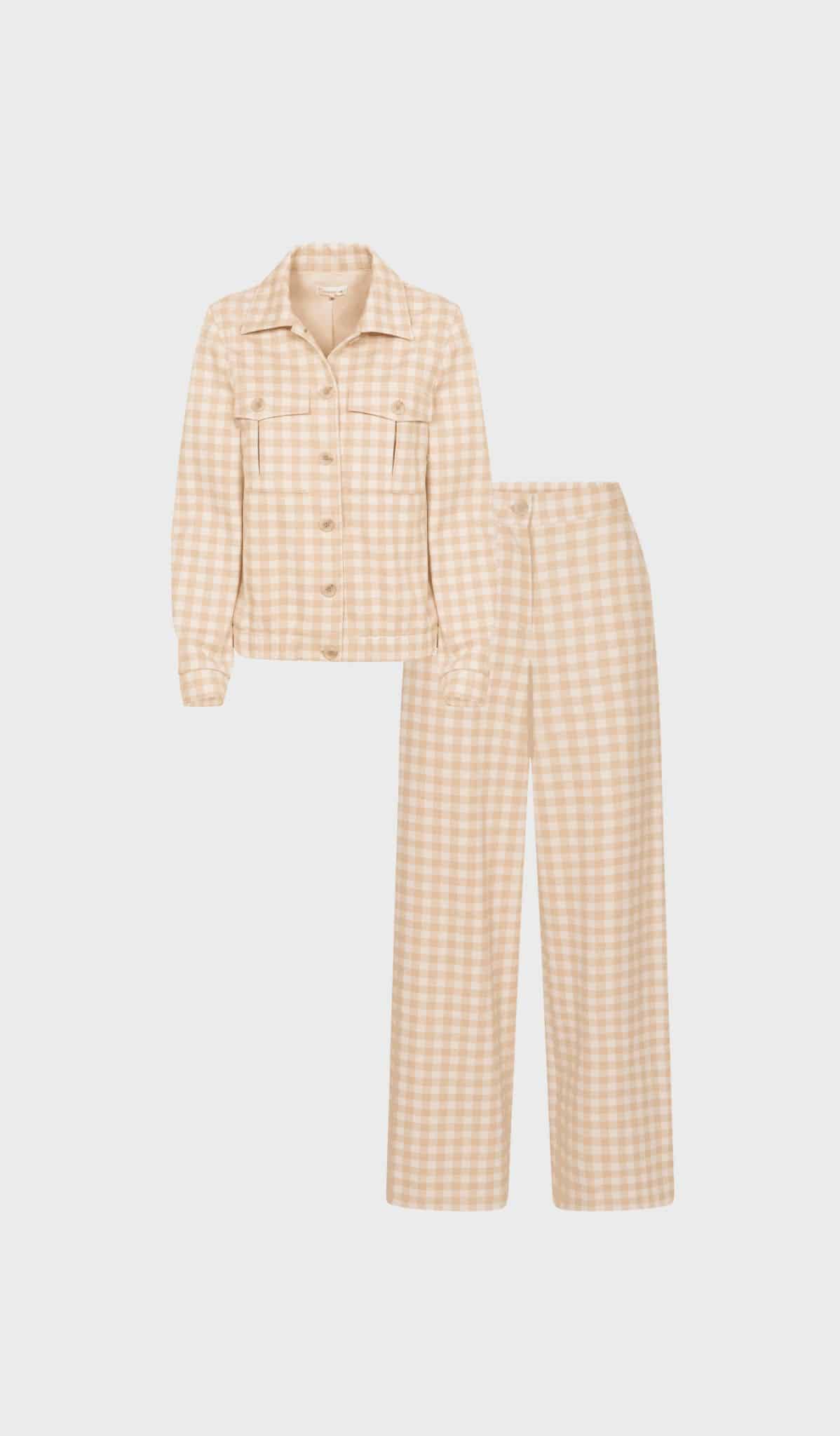 Beige checkered vest with long sleeves - Image 2