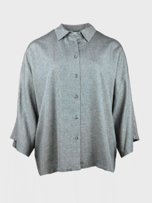 Grey poncho-style blouse with subtle shimmer