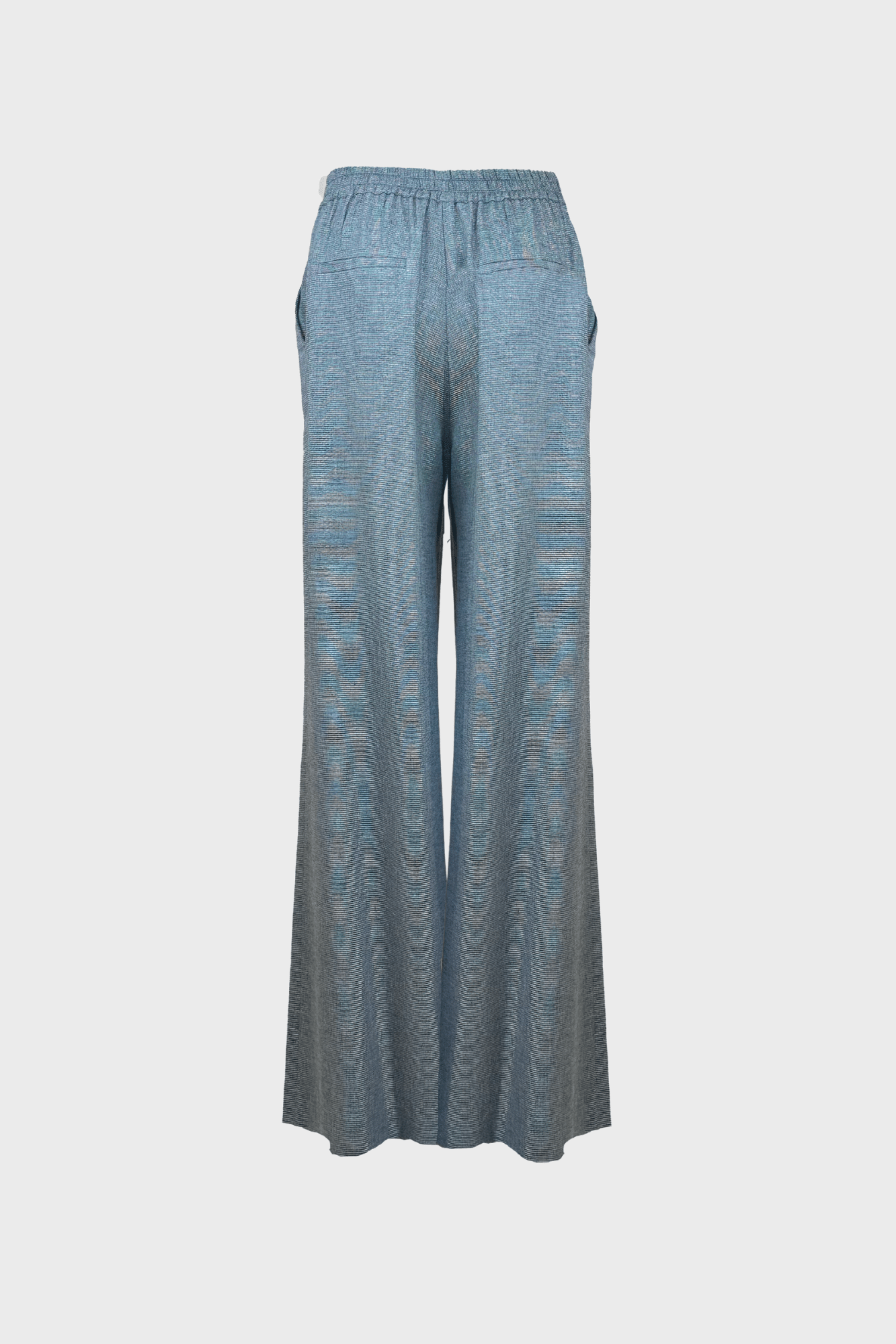 Elegant grey wide-leg trousers with subtle shimmer, high-waisted fit, and button closure - Image 2