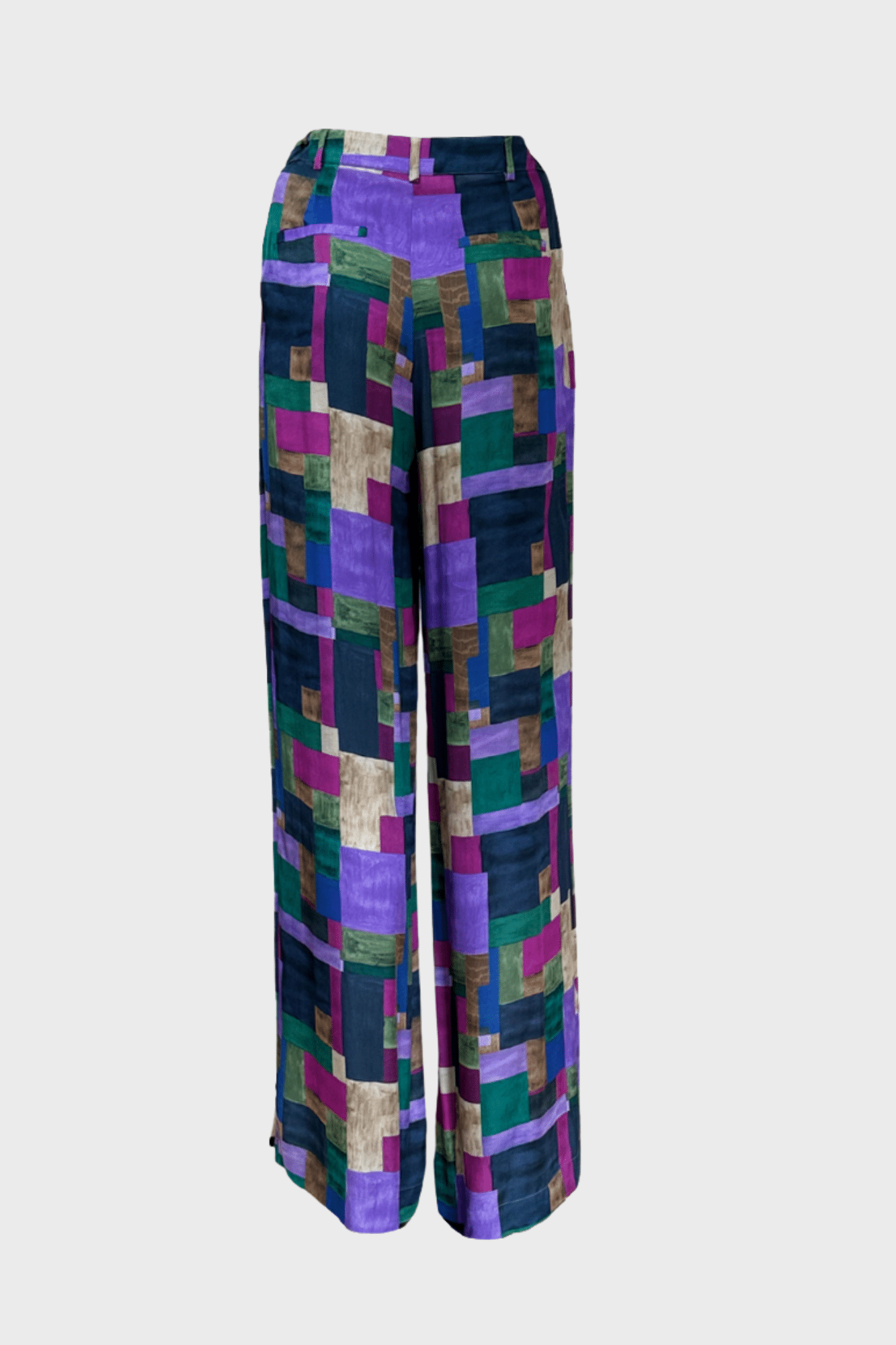High-waisted wide-leg trousers with geometric multicolor pattern - Image 2