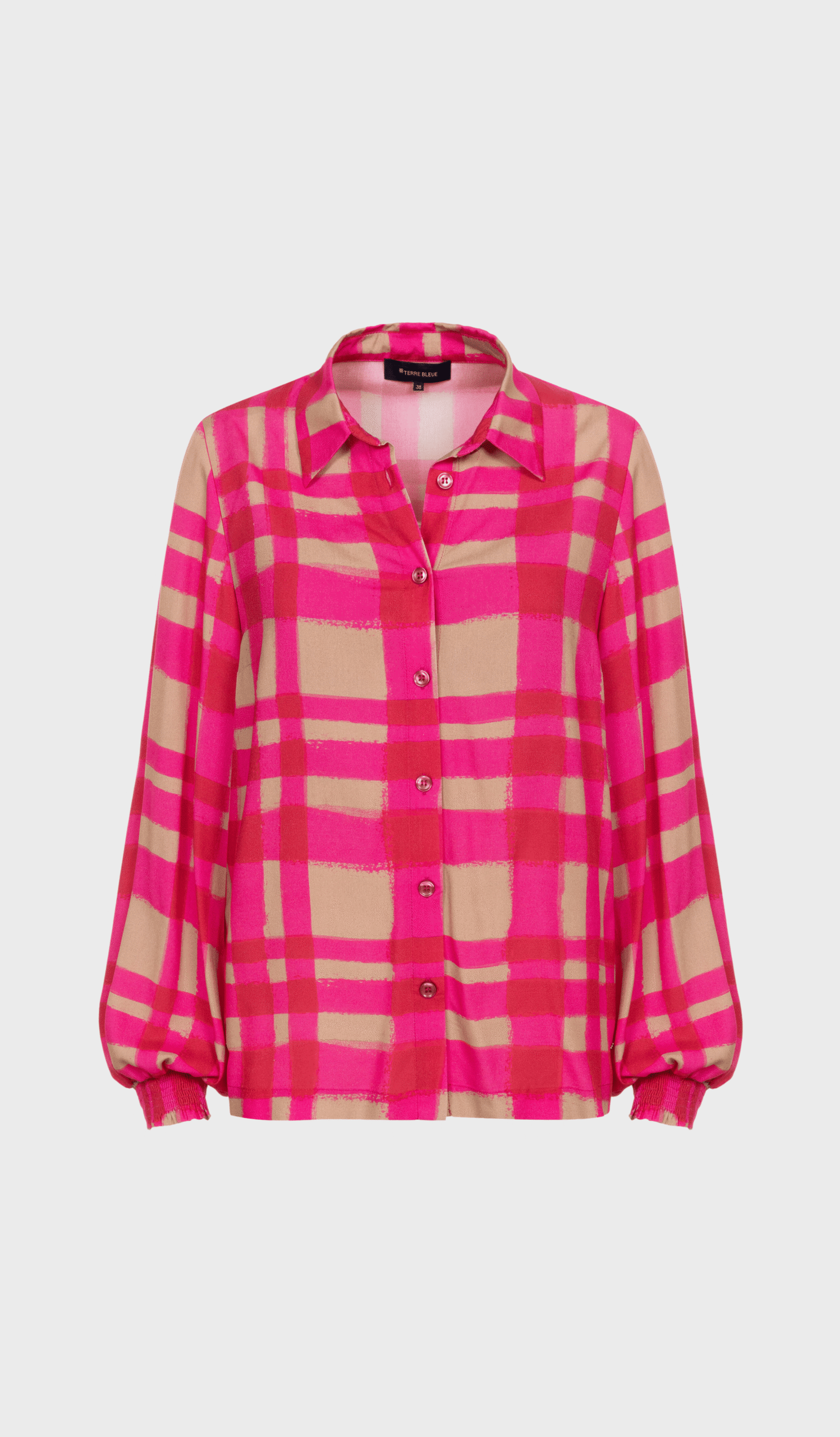 Camel and fuchsia colored dress shirt