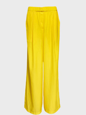 Yellow wide-leg trousers with flowing fit, elastic waistband, and lightweight fabric