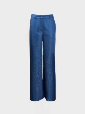 Navy wide-leg trousers with belt loops and button closure