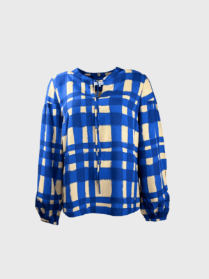 Stylish lightweight blouse with bold camel and blue check print