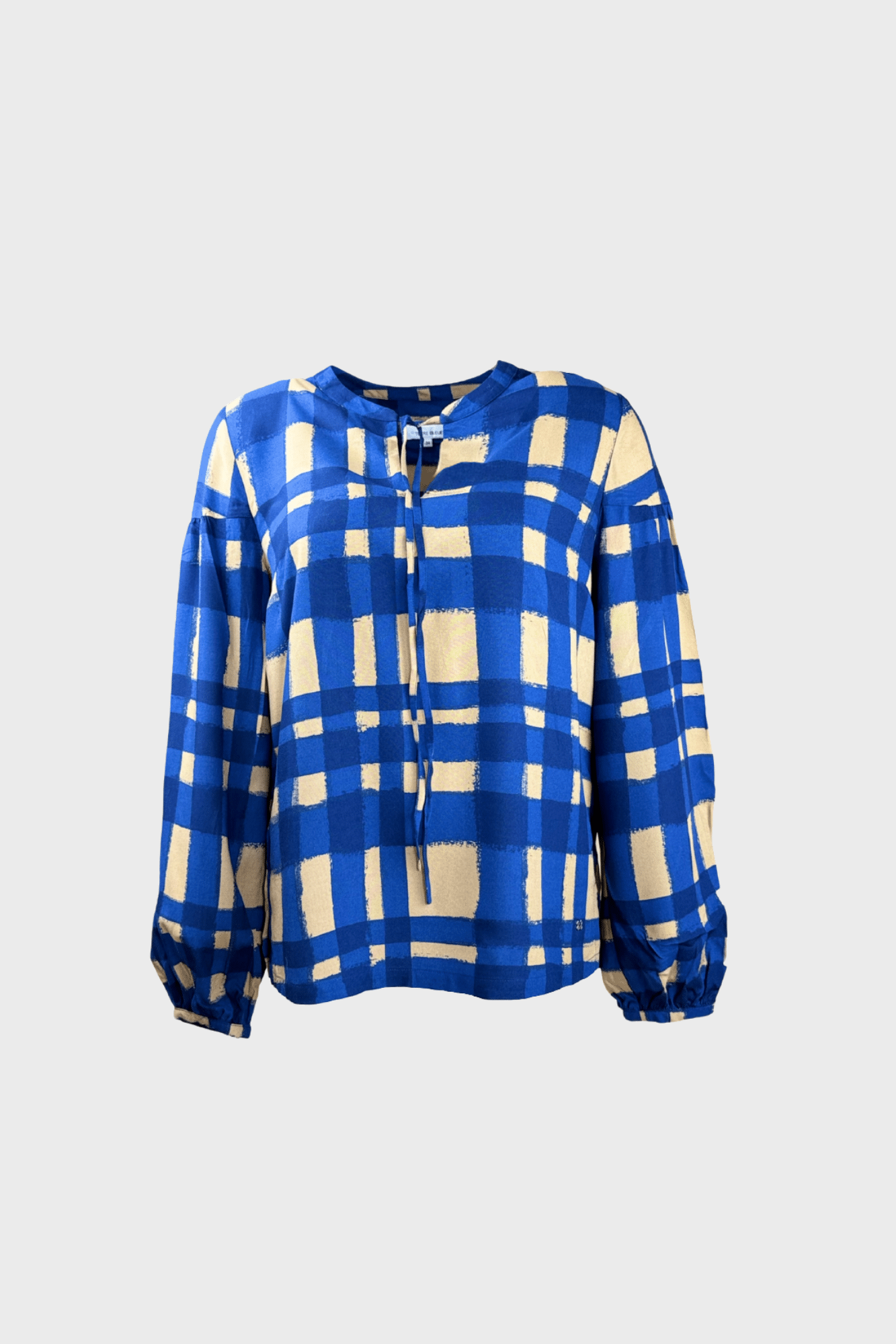 Stylish lightweight blouse with bold camel and blue check print