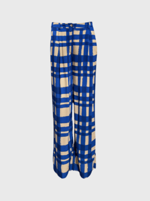 Wide-leg trousers with artistic check print, lightweight and breathable fabric