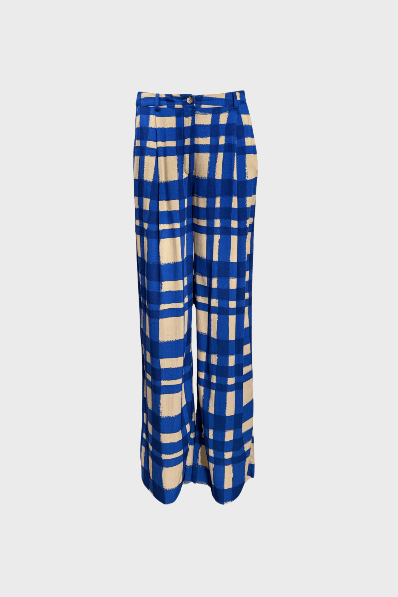Wide-leg trousers with artistic check print, lightweight and breathable fabric