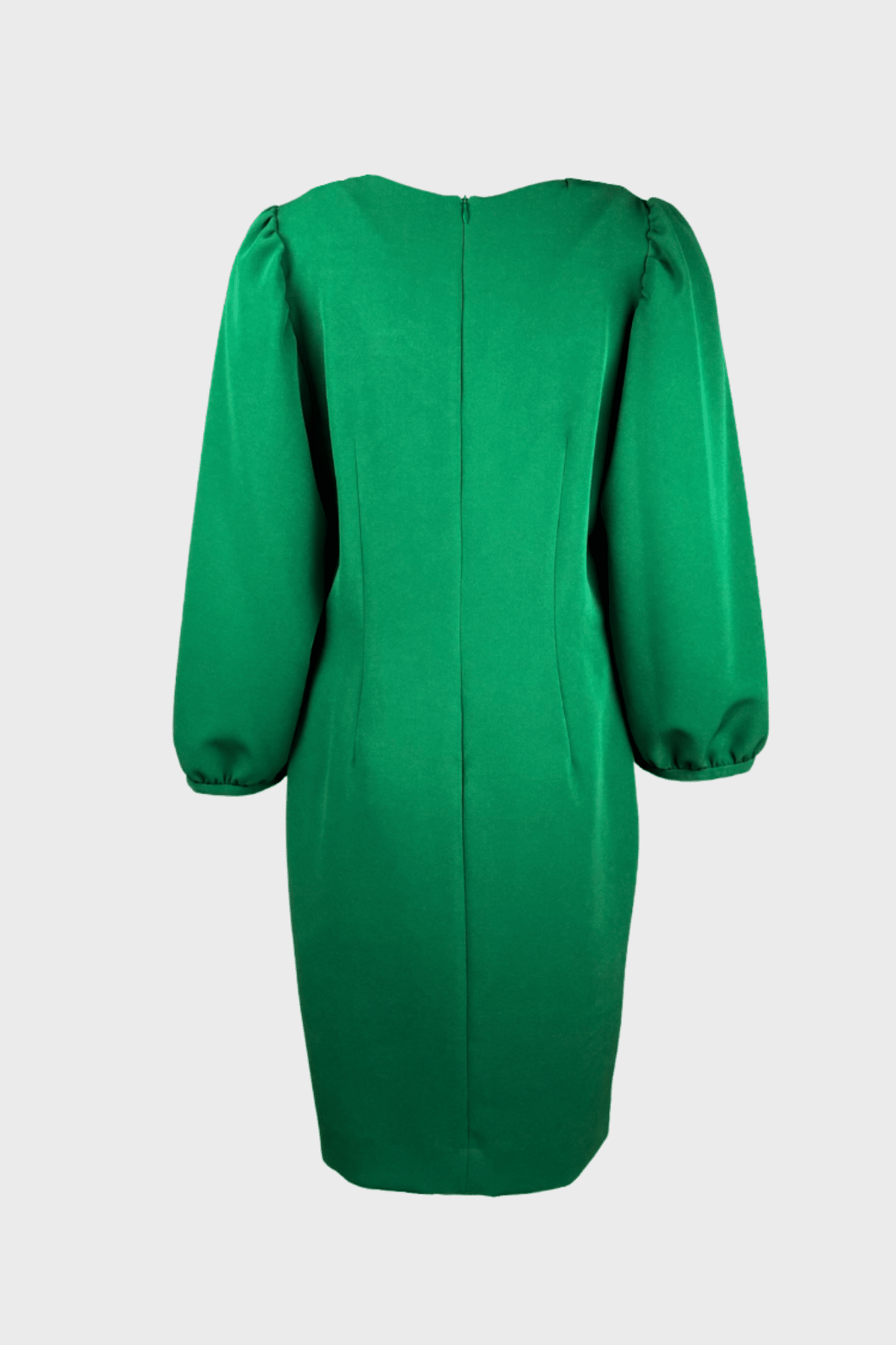 Elegant V-neck dress with puffed long sleeves and asymmetrical hemline - Image 2