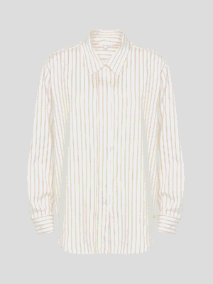 White with beige striped blouse with long sleeves