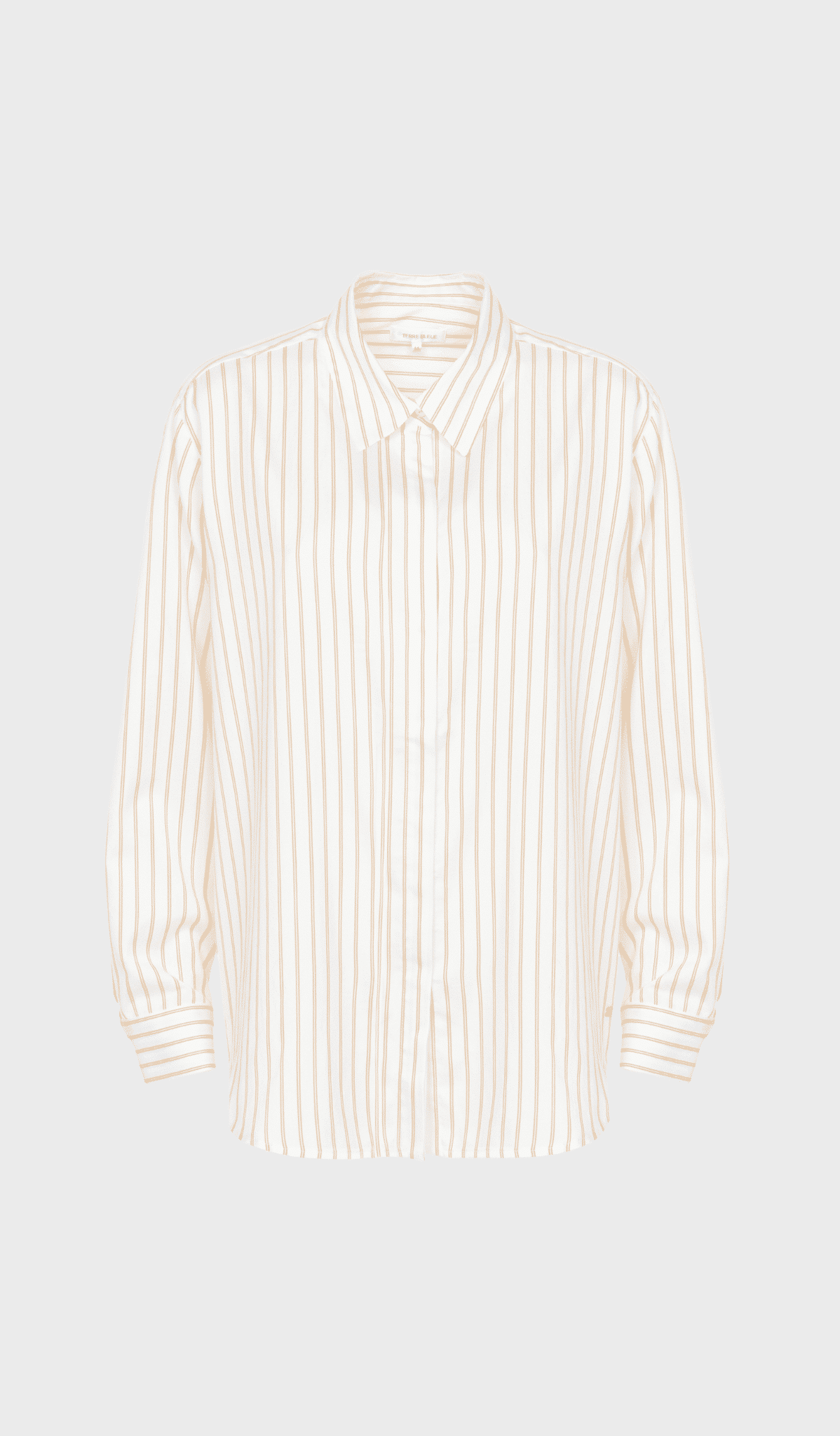 White with beige striped blouse with long sleeves