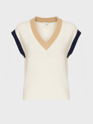 V-neck sleeveless sweater with colour blocking
