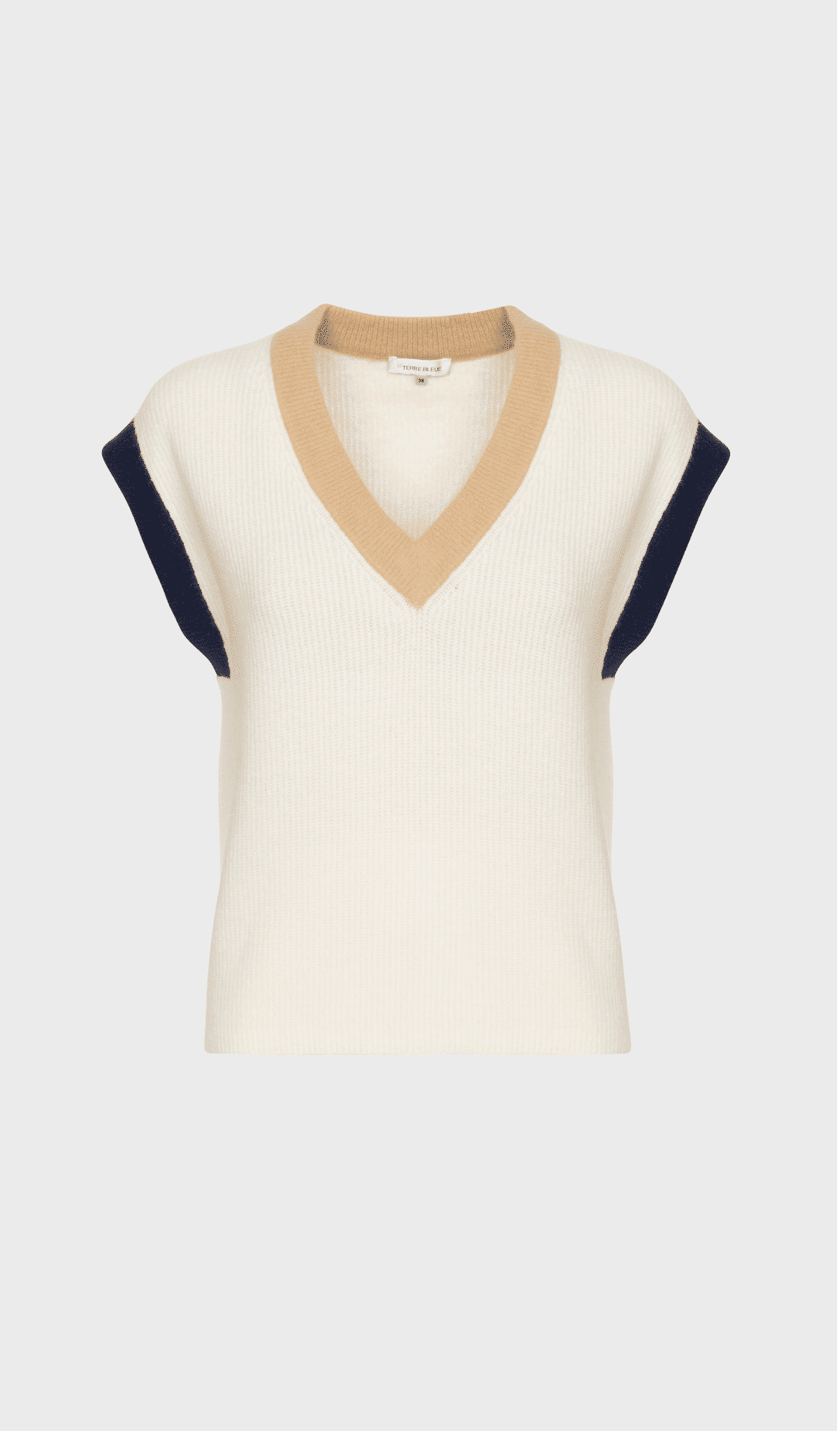 V-neck sleeveless sweater with colour blocking