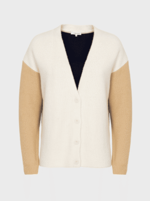 Ivory cardigan with beige sleeves